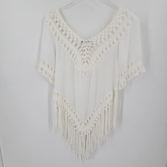 Vivid Importers of NY Top Women's Small Crochet Fringe Boho Cover-up - Picture 5 of 10